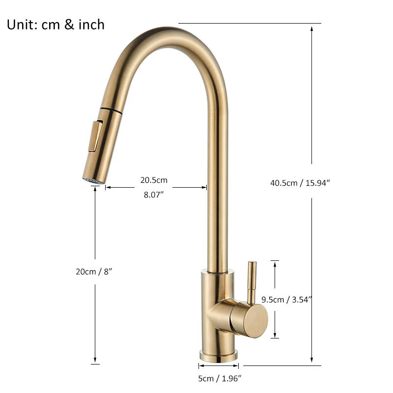 Brushed Gold Pull Out Kitchen Faucet Single Handle 360 Rotation Sink Mixer Tap - Image 2