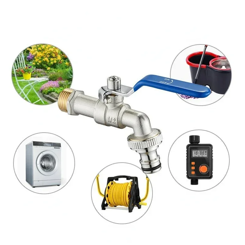 Blue Dual Outlet Garden Faucet Zinc Alloy Outdoor Bibcock for Balcony or Bathroom Use - Image 2