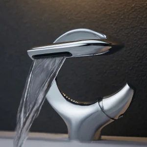 Modern Brass Waterfall Basin Faucet Single Handle Hot Cold Mixer Tap Chrome Finish