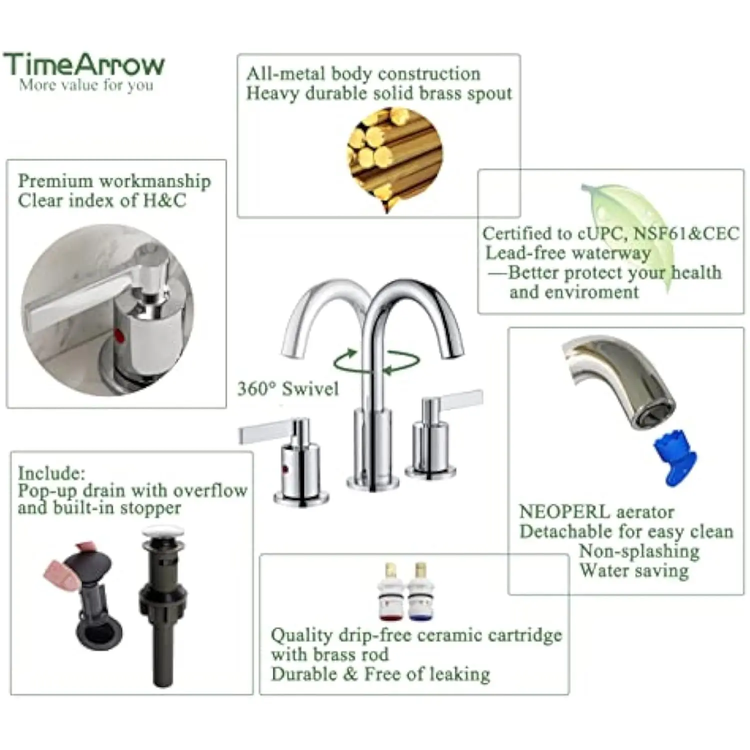 Chrome 2 Handle Widespread Bathroom Sink Faucet 3 Hole High Arc Vanity Mixer Tap - Image 4