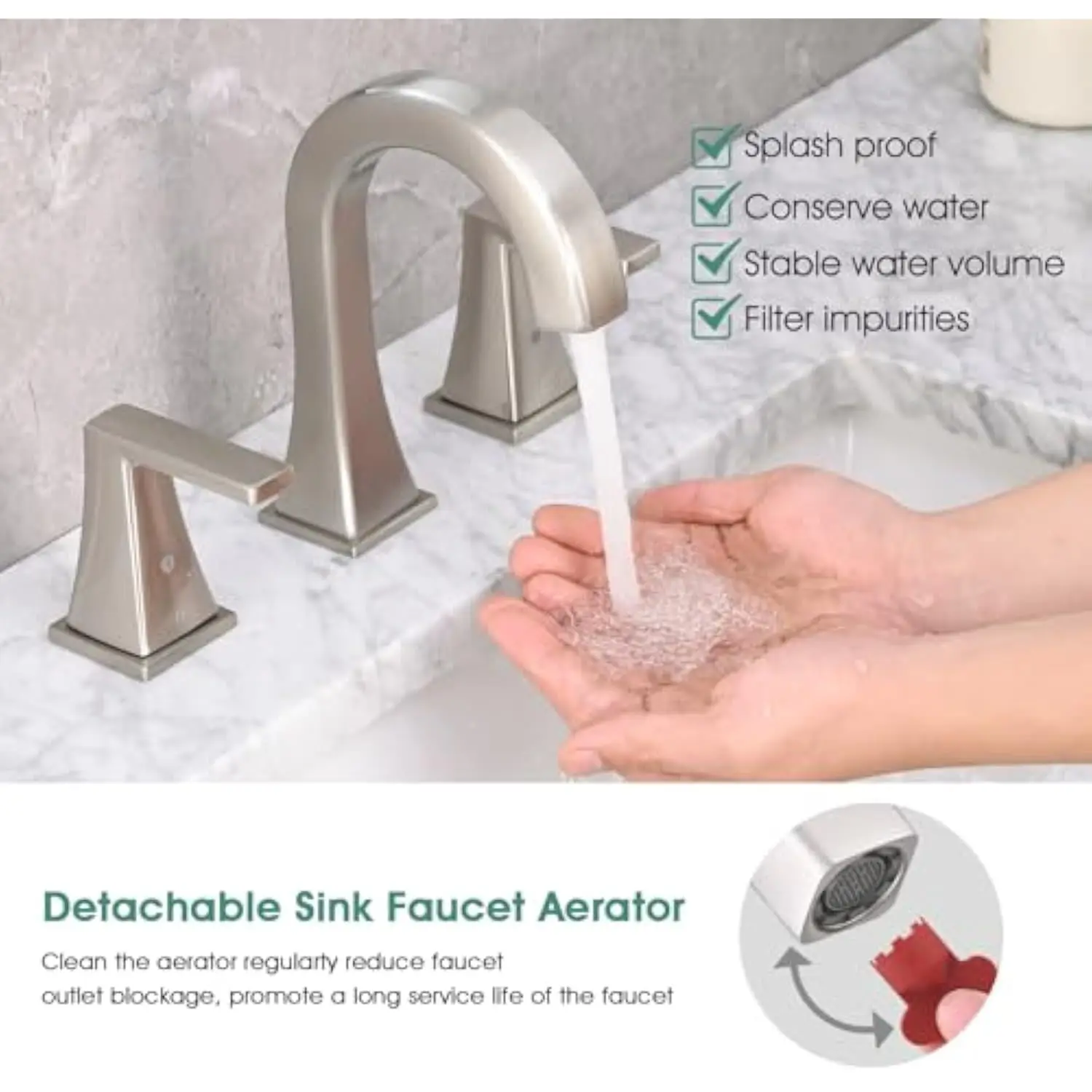 Stainless Steel 3 Hole Bathroom Sink Faucet with Two Handles and Pop-Up Drain Set - Image 3