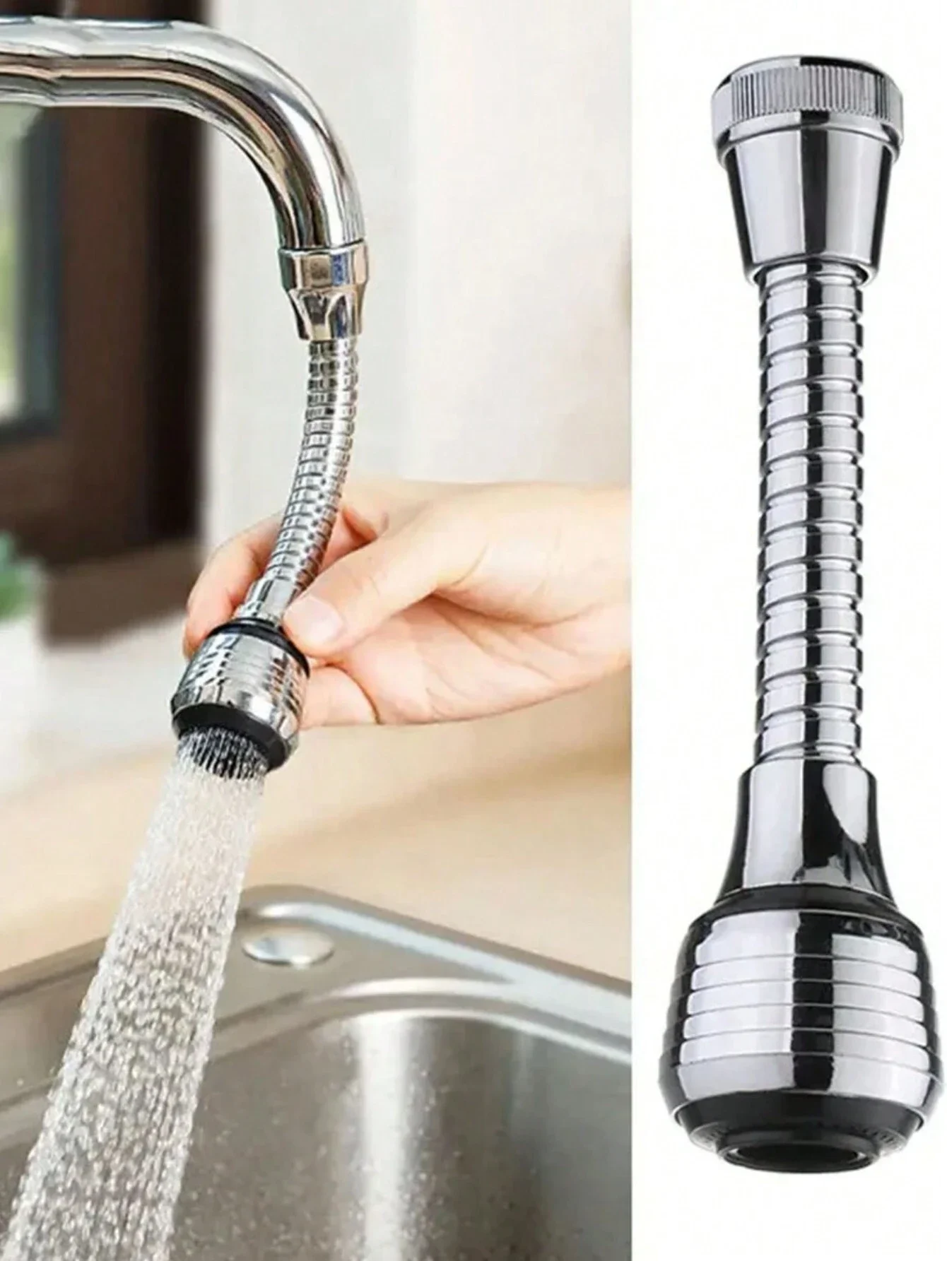 360° Adjustable Faucet Extension Tube Water Saving Filter Nozzle for Kitchen Sink