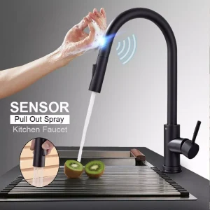 Touch Control Black Pull Out Sensor Kitchen Faucet Dual Mode Mixer Tap for Sink