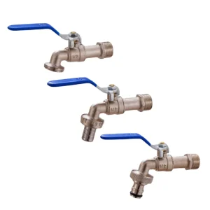 Blue Dual Outlet Garden Faucet Zinc Alloy Outdoor Bibcock for Balcony or Bathroom Use