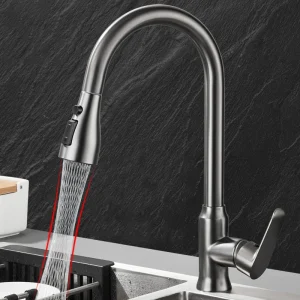 Single Hole Pull Out Kitchen Faucet with Stream and Spray Functions Chrome Finish