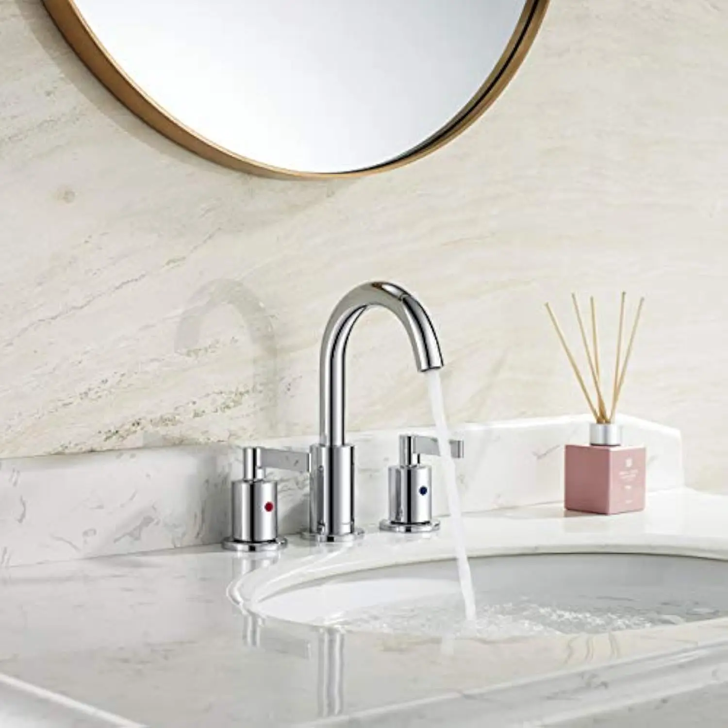 Chrome 2 Handle Widespread Bathroom Sink Faucet 3 Hole High Arc Vanity Mixer Tap - Image 3