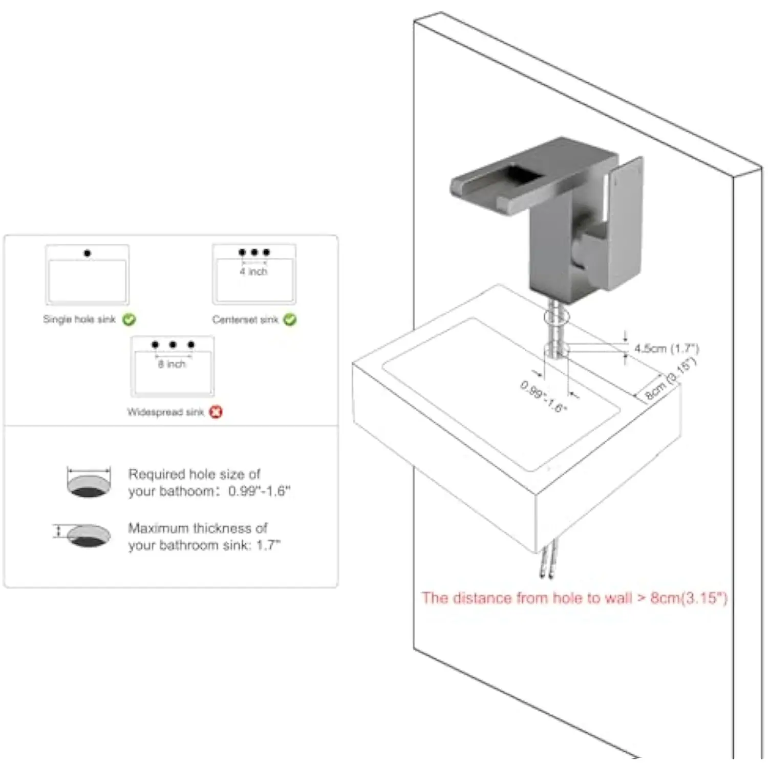 LED Waterfall Bathroom Sink Faucet Single Handle 3-Color Changing Brushed Nickel Tap - Image 5