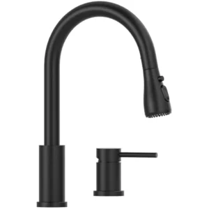 Matte Black Kitchen Faucet 2 Hole Pull Down Sprayer High Arc Sink Mixer with Side Handle