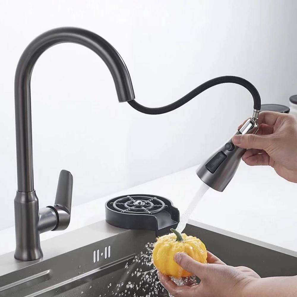 Single Hole Pull Out Kitchen Faucet with Stream and Spray Functions Chrome Finish - Image 2