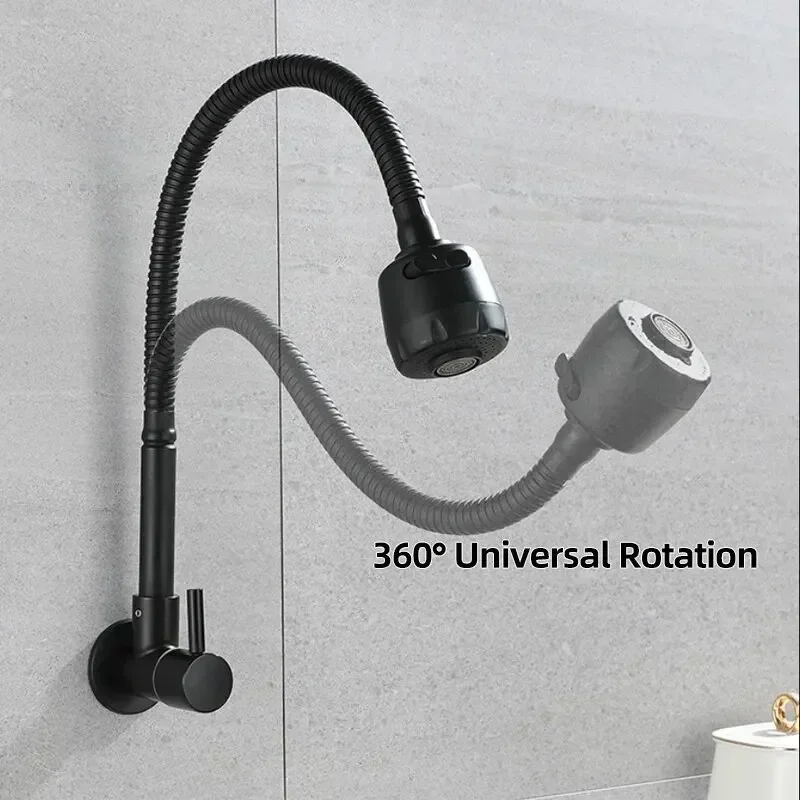 Wall Mounted Stainless Steel Single Handle Basin Faucet with Dual Water Modes