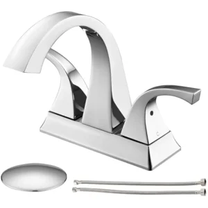 Brass Centerset Bathroom Faucet 4 Inch 3 Hole Vanity Sink Tap with Pop-Up Drain