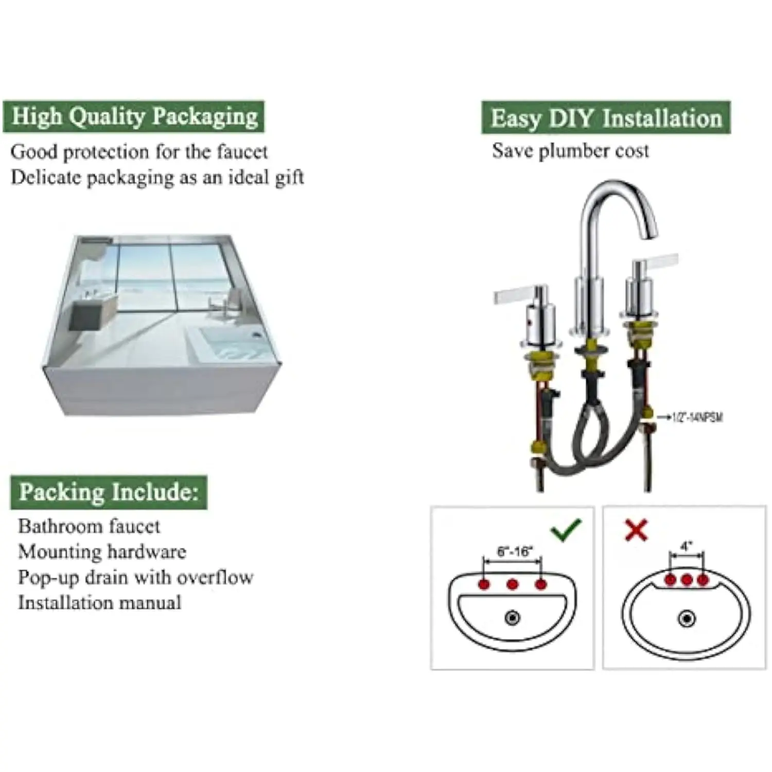 Chrome 2 Handle Widespread Bathroom Sink Faucet 3 Hole High Arc Vanity Mixer Tap - Image 5