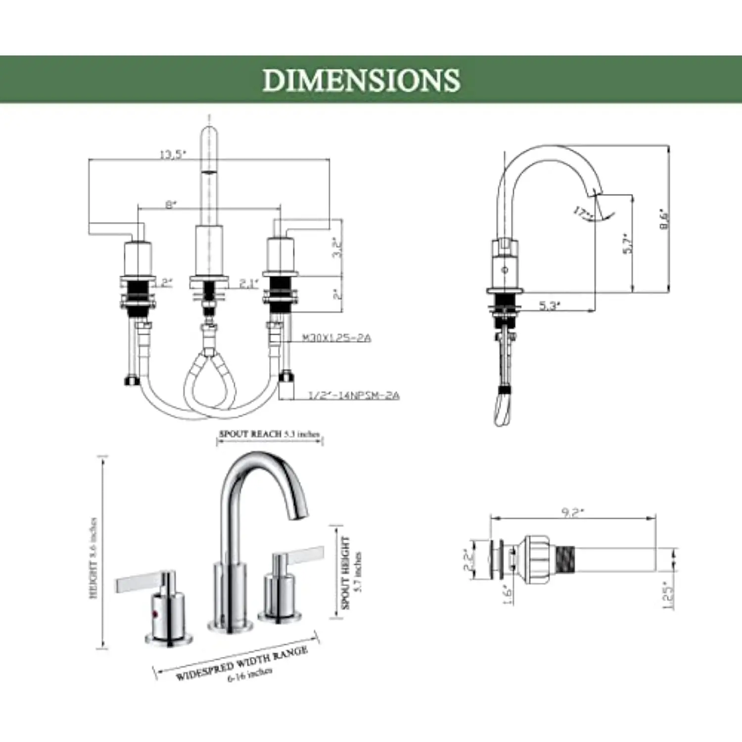 Chrome 2 Handle Widespread Bathroom Sink Faucet 3 Hole High Arc Vanity Mixer Tap - Image 6