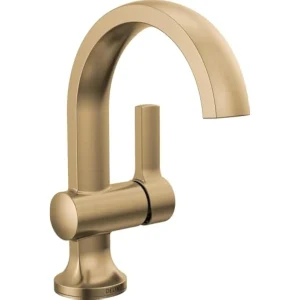 Gold Single Handle Bathroom Faucet with Metal Push Pop-Up Drain Modern Sink Tap