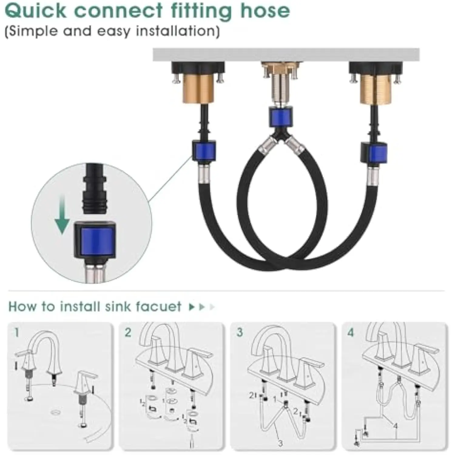 Stainless Steel 3 Hole Bathroom Sink Faucet with Two Handles and Pop-Up Drain Set - Image 6